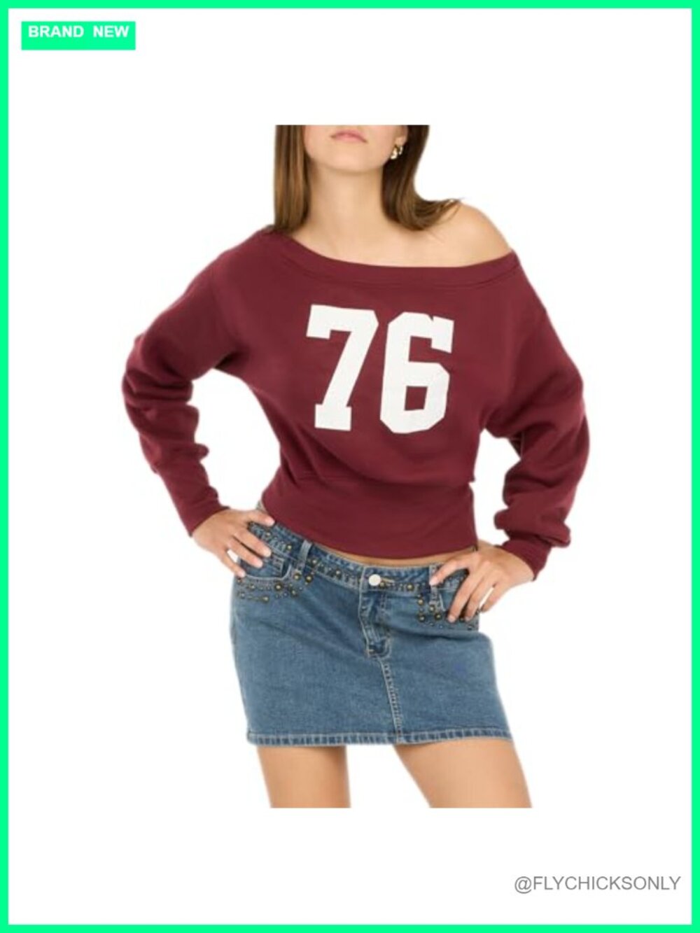Off-Shoulder Fleece Sweatshirt Crop Graphic Print Pullover Women